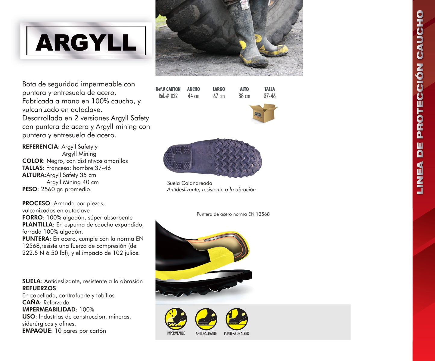 Bota Industrial en Caucho  Argyll Safety 2010090 Puntera de Seguridad en Acero. PRECIO SIN IVA