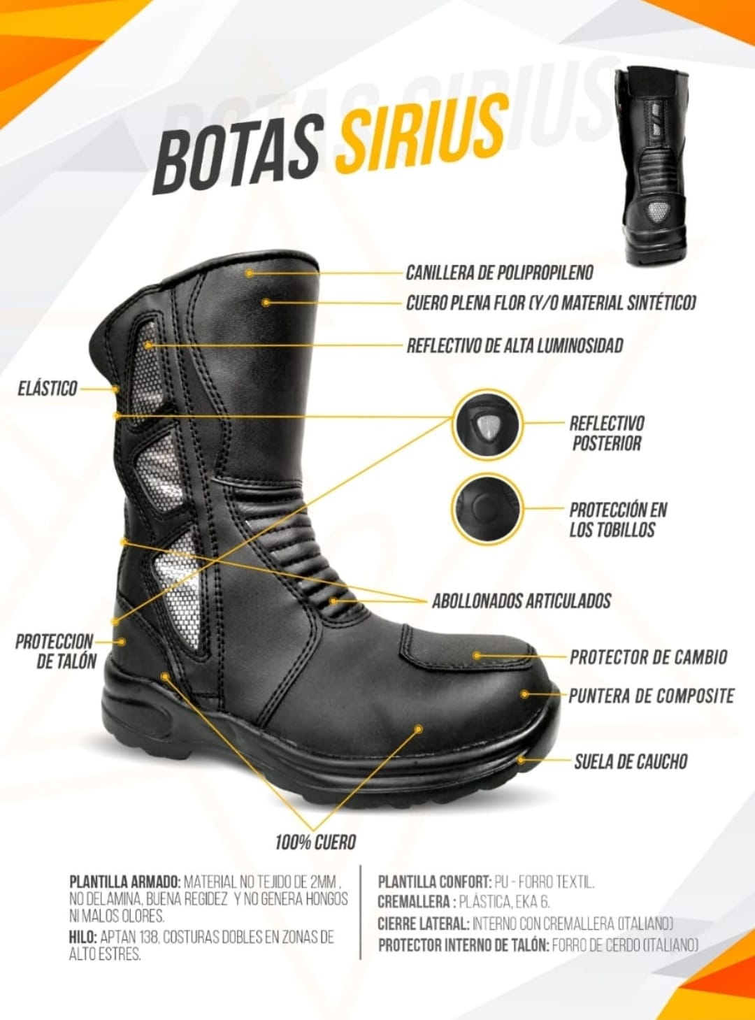 Bota Industrial Motorizada Sirius Media Capellada y Talón Cuero Caña Sintético PRECIO SIN IVA