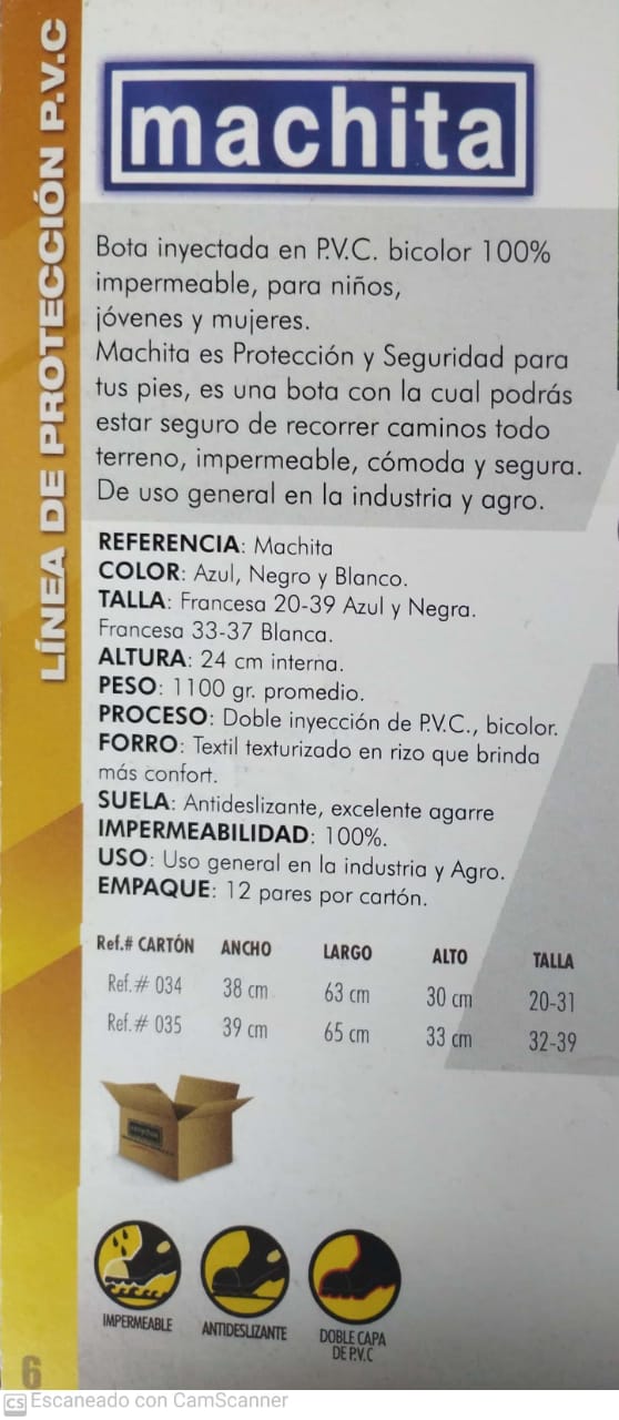 Bota Industrial PVC Machita Negro 5900090 Sin Puntera. PRECIO SIN IVA