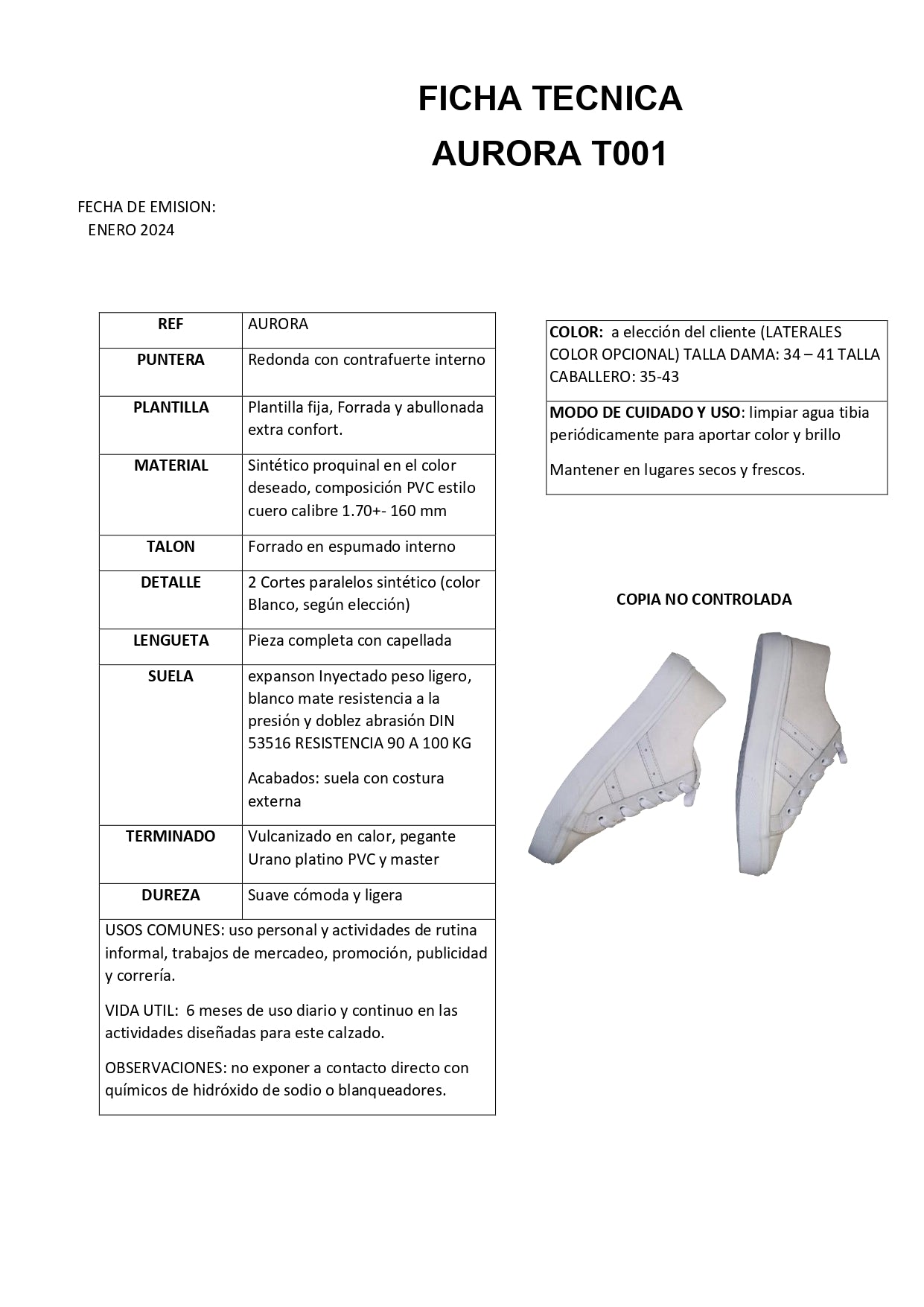 Tenis Deportivo Sintético Aurora T 001 Sint.. PRECIO SIN IVA