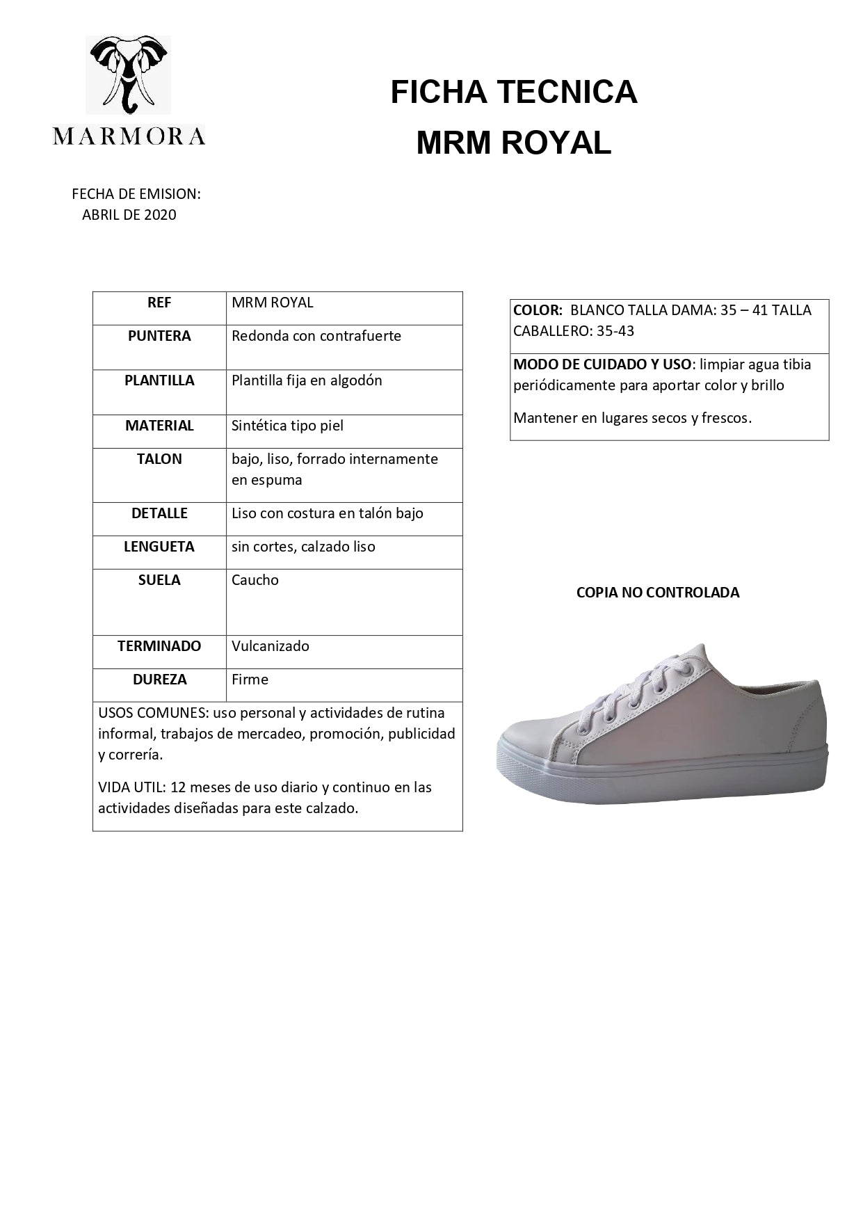 Tenis Deportivo Sintético MRM Royal Sint. PRECIO SIN IVA