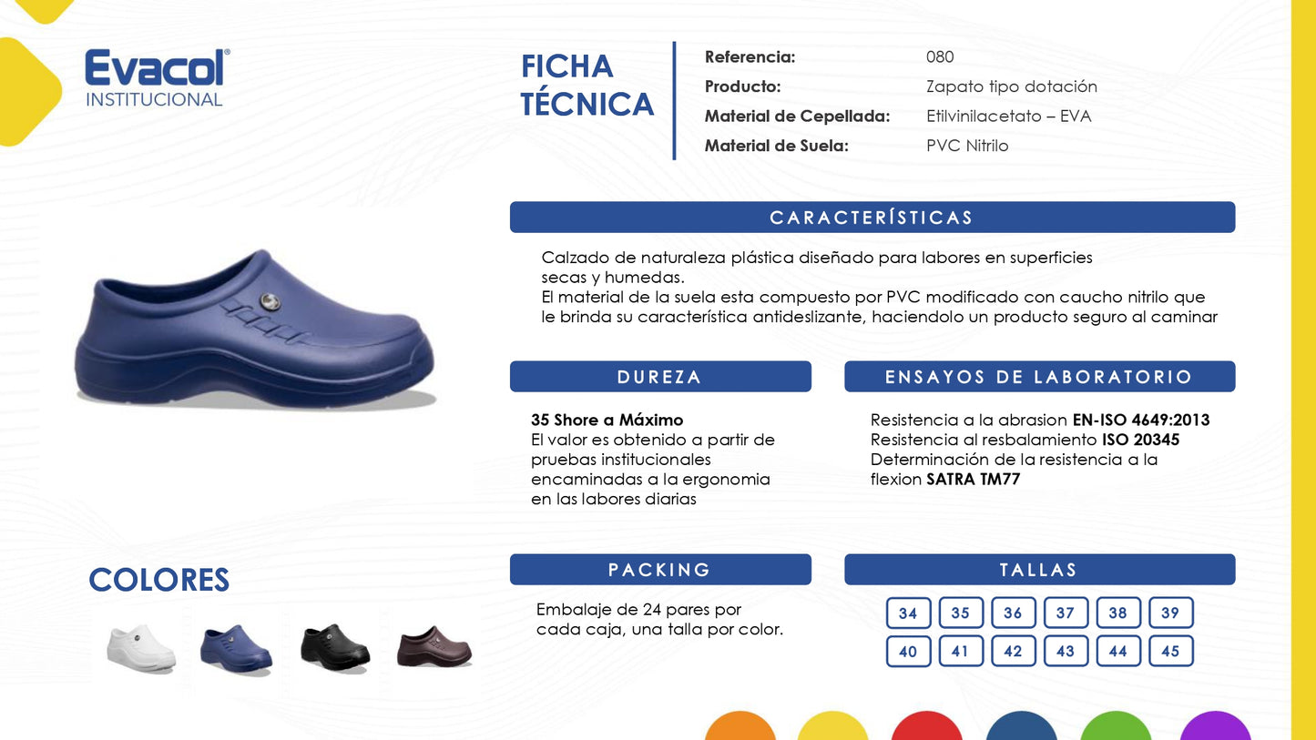 Zapato Dotación en EVA 0080-000-004 Suela Antideslizante. PRECIO SIN IVA