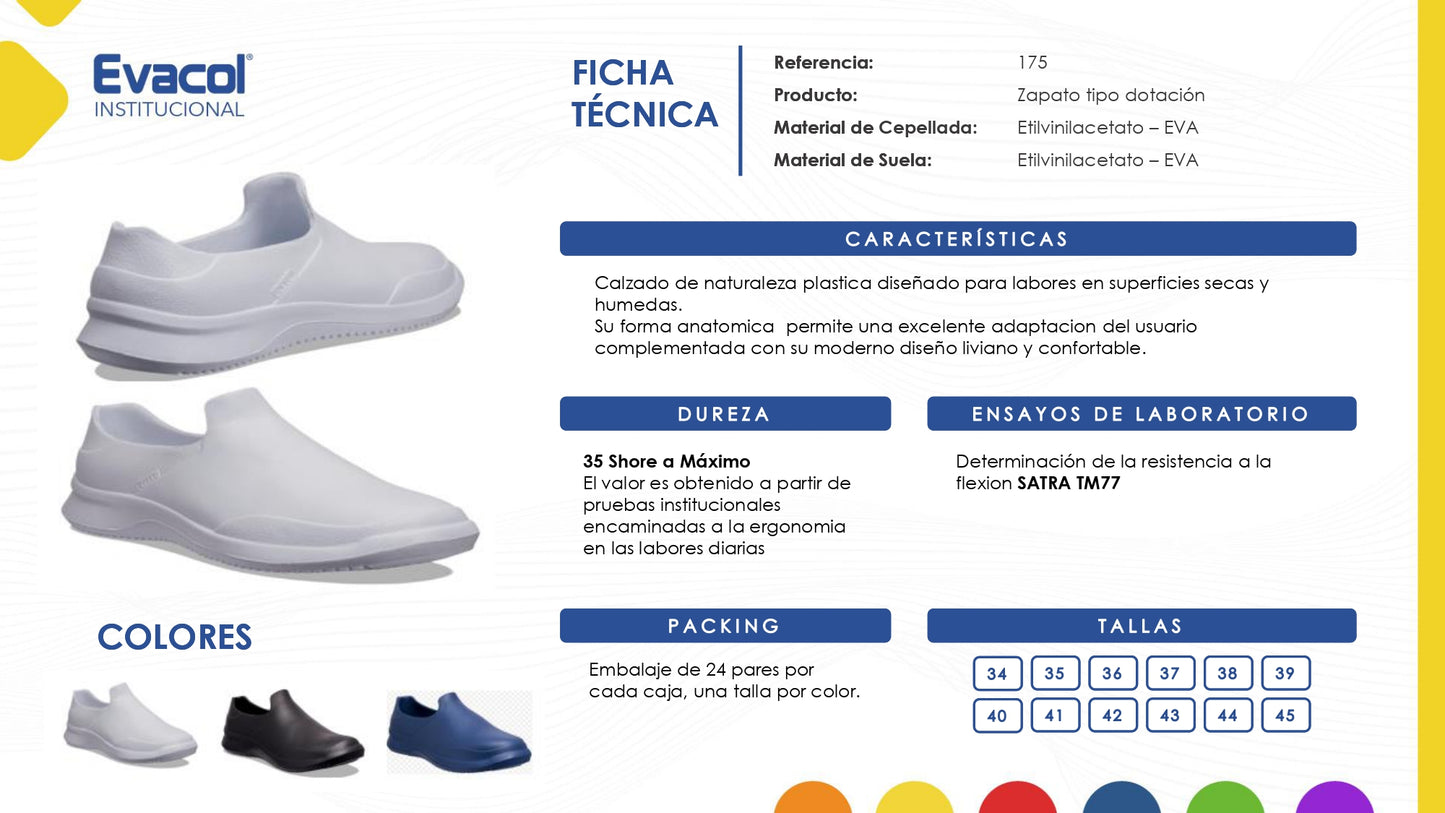 Zapato Dotación en EVA 0175-000-020 Suela No Antideslizante. PRECIO SIN IVA