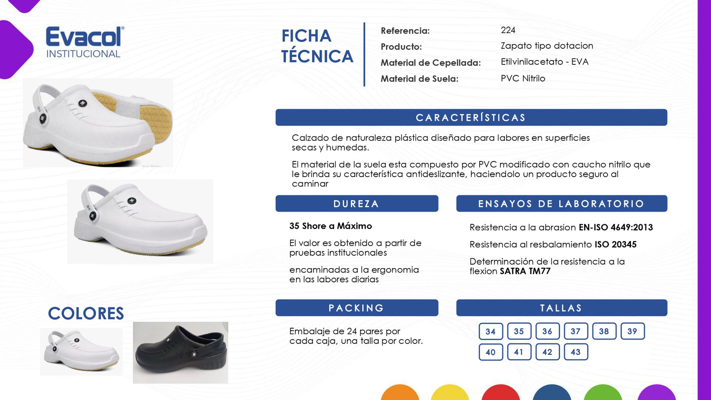 Zueco Dotación en EVA 0224-000-008 Suela Antideslizante. PRECIO SIN IVA