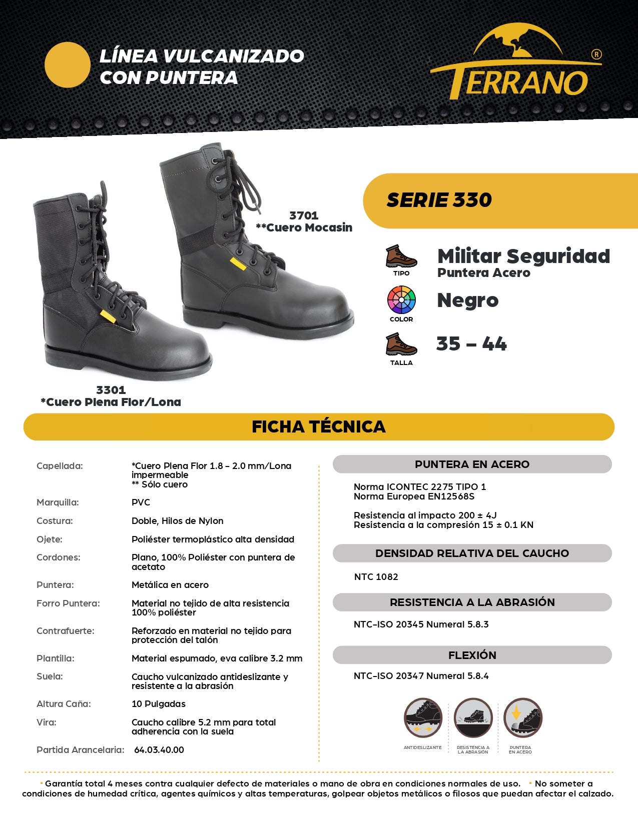 Bota Industrial Militar 3301 Seguridad Cuero Lona con Puntera de Acero. PRECIO SIN IVA