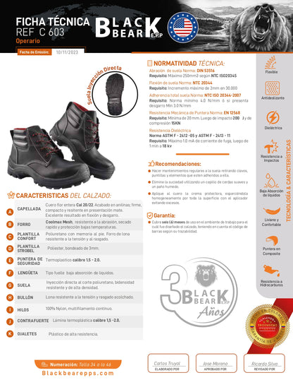 BOTA INDUSTRIAL DE SEGURIDAD CUERO 600 OPERARIO PUNTERA COMPOSITE