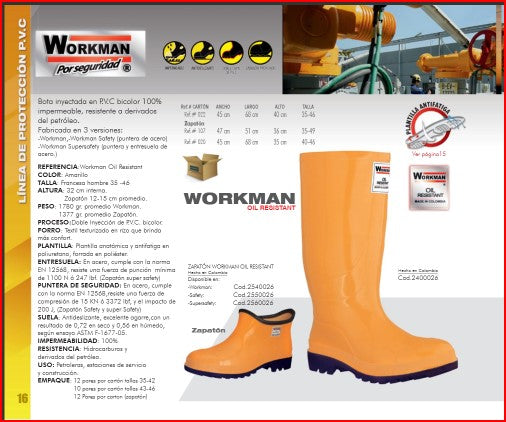 Bota Industrial PVC Workman Safety 2420026 Oil Resistant Puntera Acero. PRECIO SIN IVA