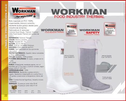 Bota Industrial PVC Workman Safety Food Industry Thermal E730026  Puntera Acero. Zapaton interno disminuye 2 tallas. PRECIO SIN IVA