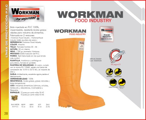 Bota Industrial PVC Workman Safety Food Industry E670026 Puntera Acero. PRECIO SIN IVA