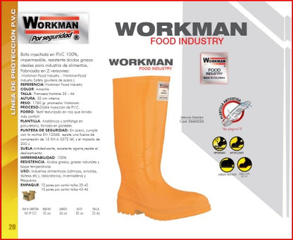 Bota Industrial PVC Workman Safety Food Industry E670026 Puntera Acero. PRECIO SIN IVA