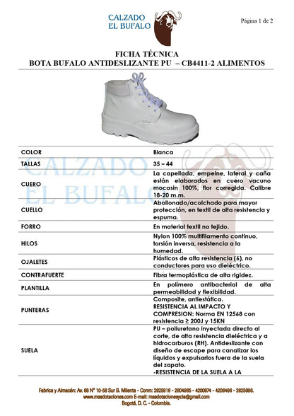 Bota Industrial Cuero CB4411 PU Blanca Dieléctrica con Puntera Composite. PRECIO SIN IVA