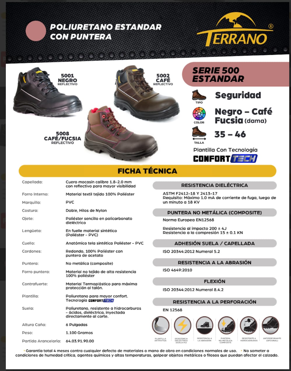 Bota Industrial Cuero Ref 5002 Suela en Poliuretano .Plantilla con tecnologia Confort Tech ergonomica .Dielectrica . Puntera Composite  .PRECIO SIN IVA .