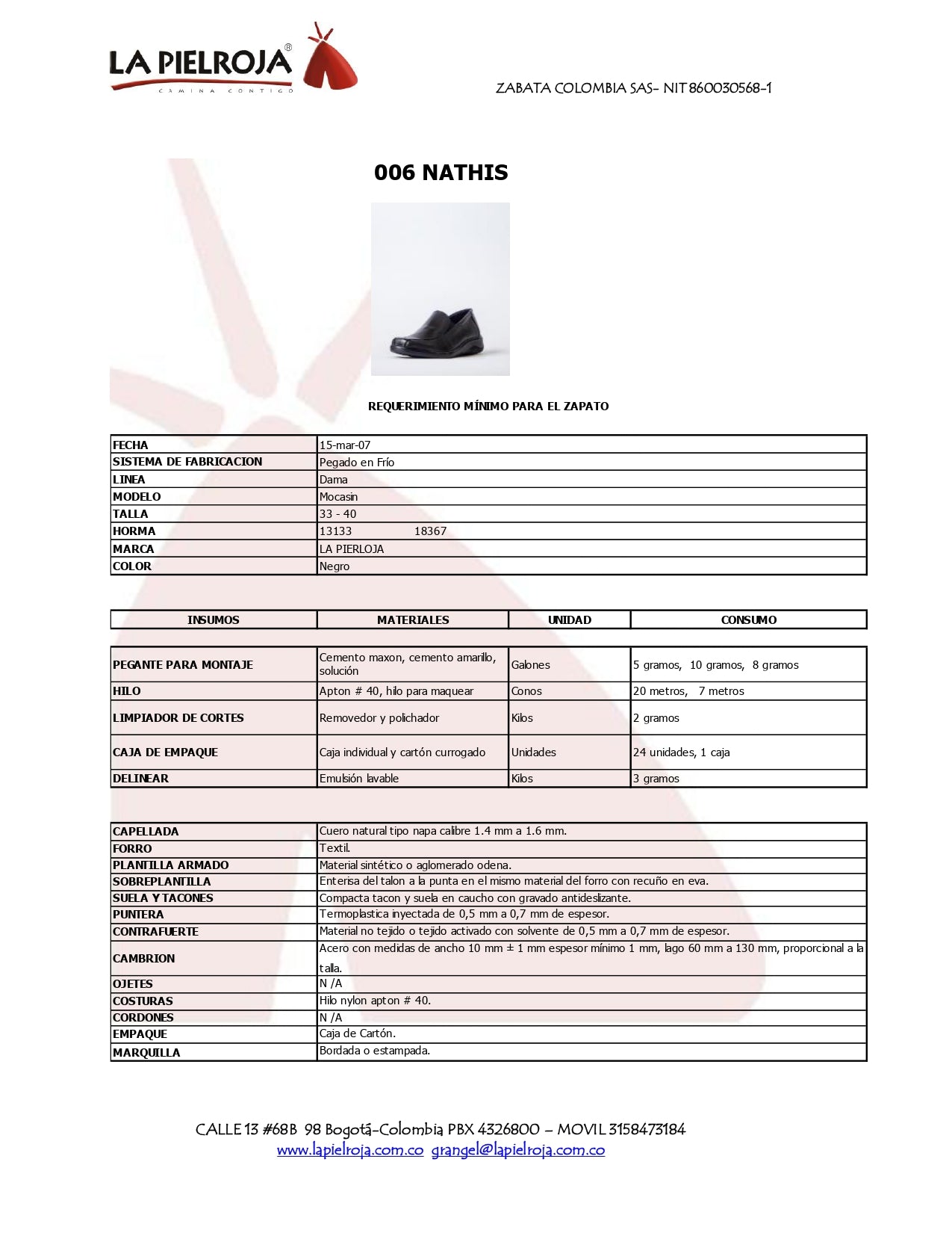 Zapato Dotación AU 006 Nathis Cuero. PRECIO SIN IVA