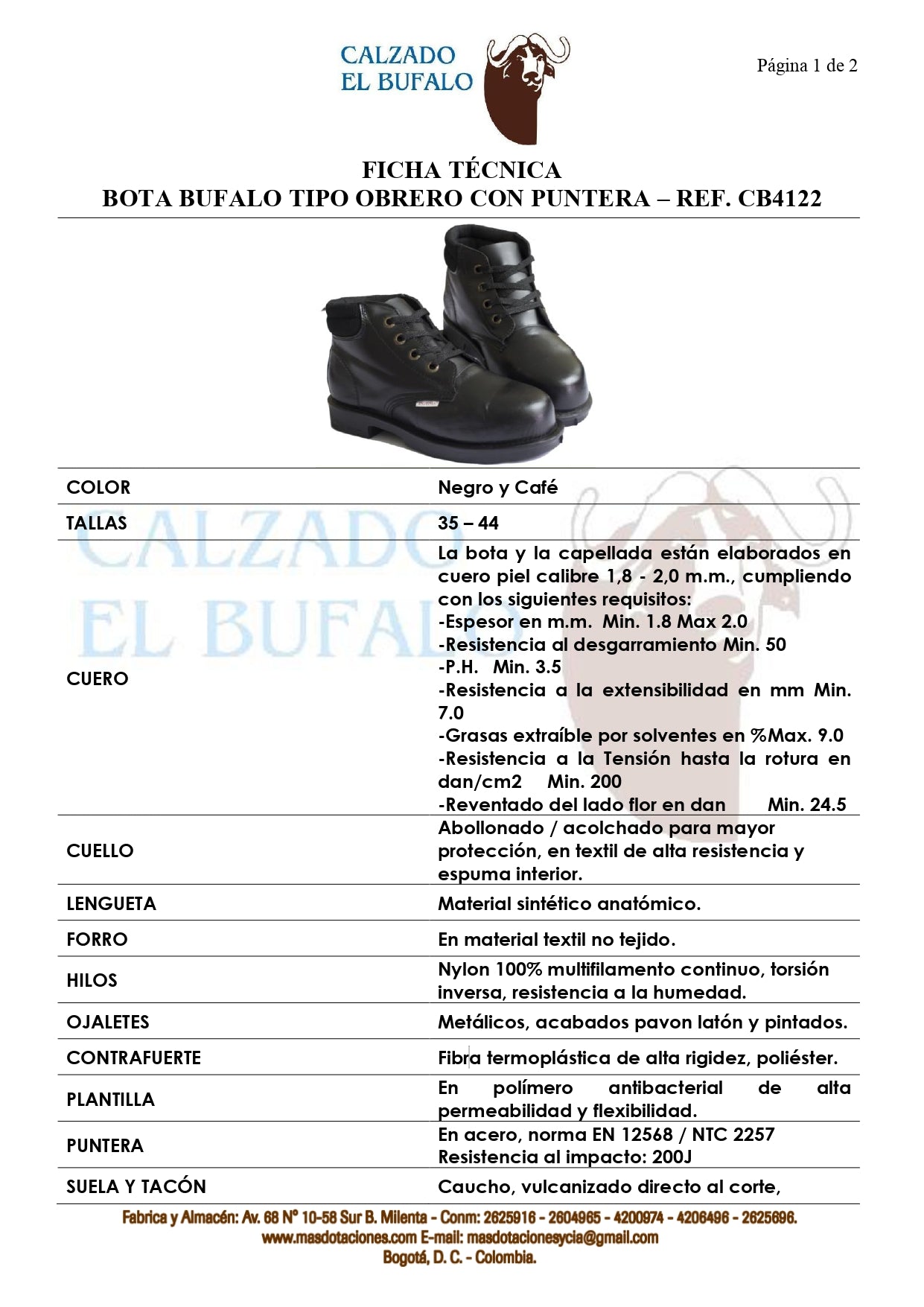 Bota Industrial Cuero CB4122 Piel Seguridad Puntera. PRECIO SIN IVA  en Acero