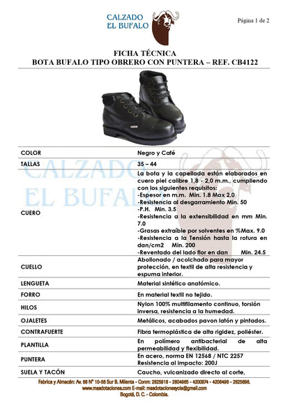 Bota Industrial Cuero CB4122 Piel Seguridad Puntera. PRECIO SIN IVA  en Acero
