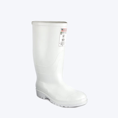 Botas en PVC. Blanca . Doble Inyección. Bota para Dotacion Industrial en PVC con Puntera de Seguridad en Acero . Plantilla Anatómica .Impermeable 100%. Forro Textil Texturizado en Rizo que Brinda Confort. Resistente a Hidrocarburos y Derivados del Petróleo. Alimentos. Agroindustrial.Sallud. Laboratorios.